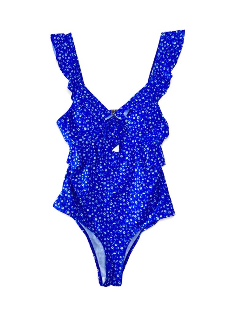 Swim Summer Beach Ditsy Floral Ruffle Cut-Out One Piece Swimsuit Size Medium